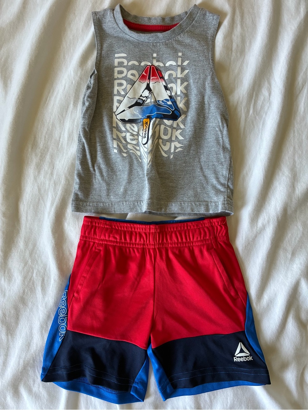 Reebok Gray Tank Top with Red and Blue Boys' Athletic Shorts